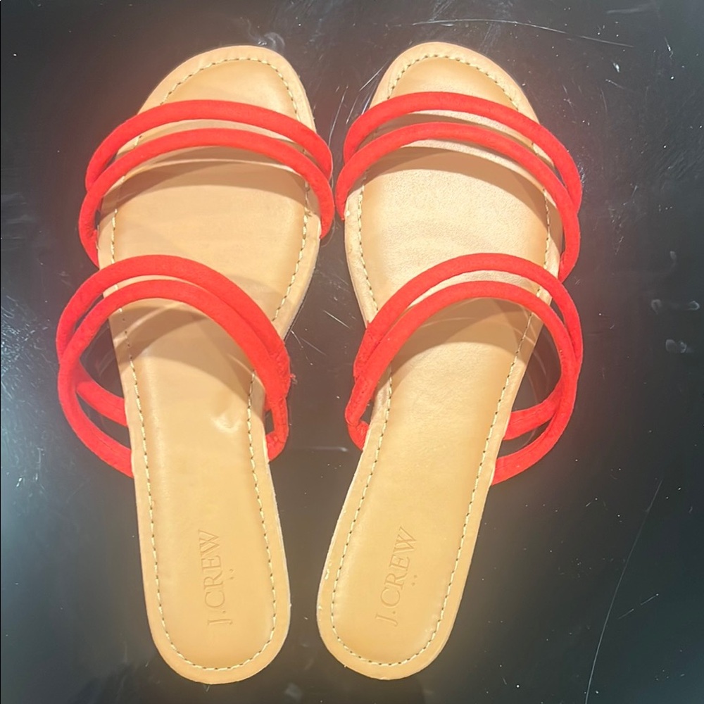 J. Crew Red and Tan Minimalist Sandals